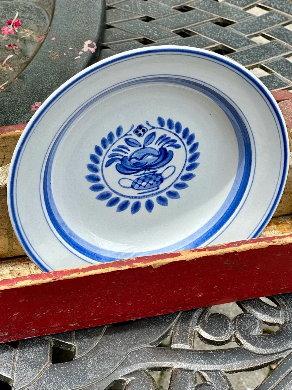 Arabia Finland Blue Rose Hand Painted Plate Scandinavian MCM Vintage